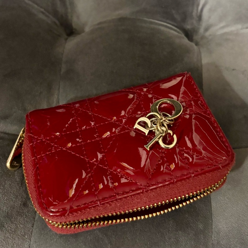 Glossy Red Wallet with Gold Zipper for Cards and Money (small wallet)